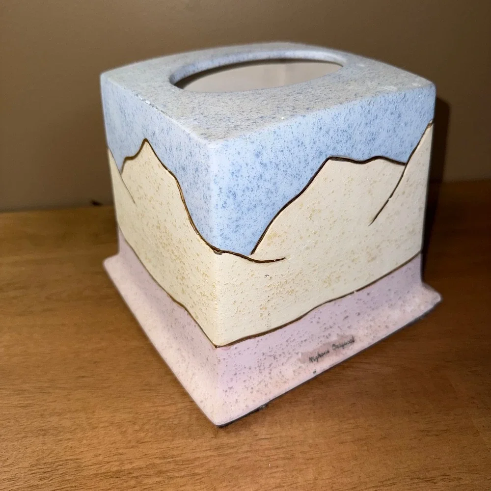 Nighoni Original Southwestern Ceramic Tissue Box Cover Desert Landscape Blue